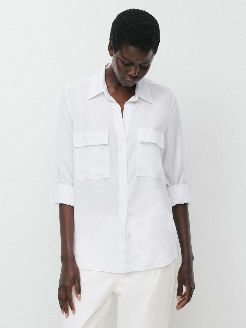 Aritzia Babaton Utility Button-Up Shirt White Long Sleeve Size S